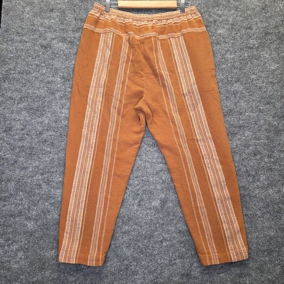 Free People Pants Womens Large Rust Striped Boho Elastic Waist Gauze Cotton - Picture 5 of 10